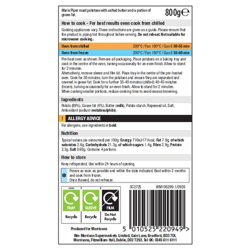Morrisons The Best Goose Fat Roast Potatoes 800g
