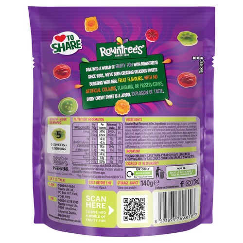 Rowntree's Randoms Juicers Sweets Sharing Pouch 140g
