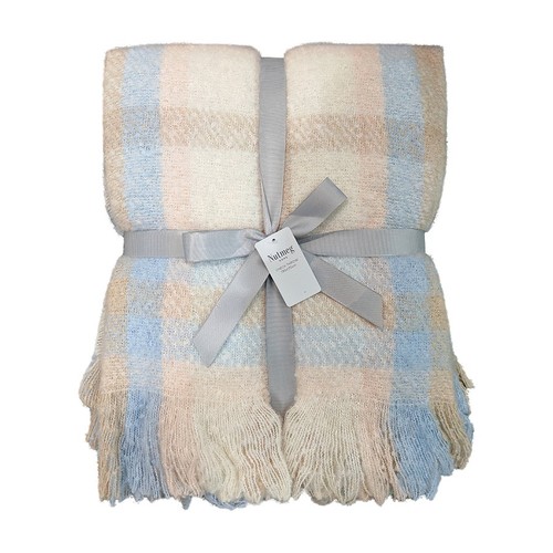 Nutmeg Home Blue Pink Check Throw 130 x 170cm