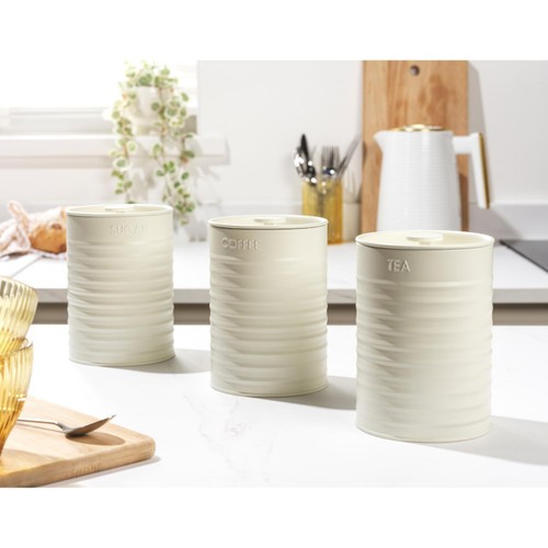 Russell Hobbs Ribbed 3pc Canister Set Cream