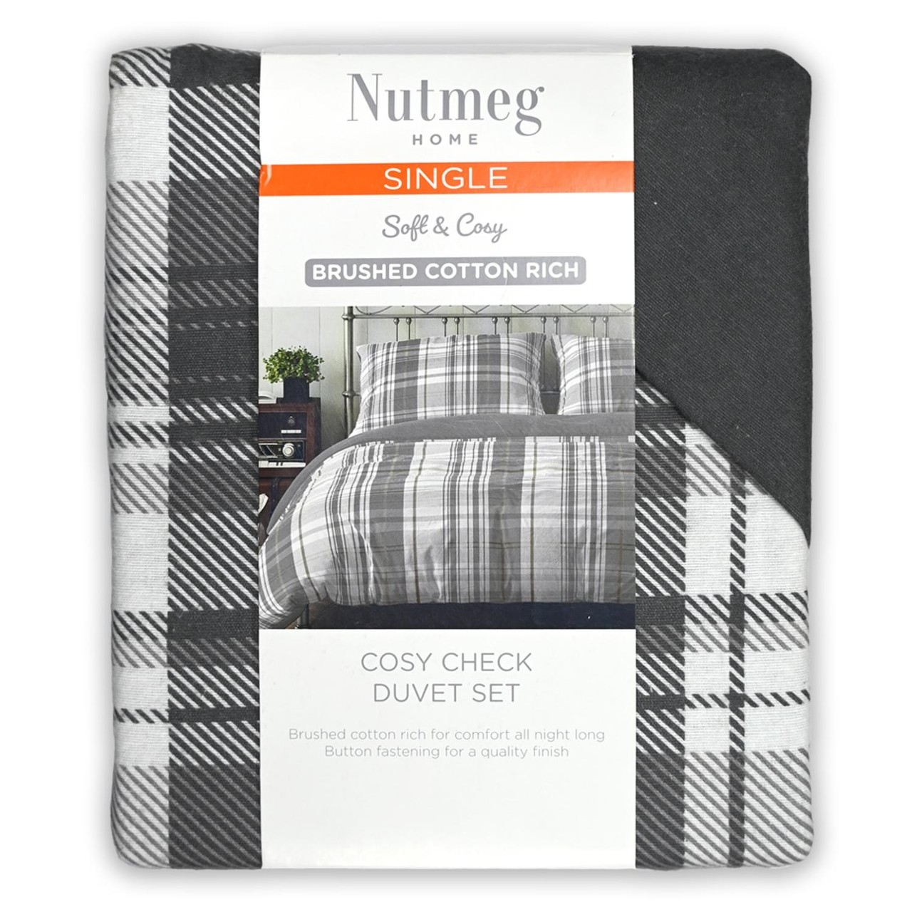 Nutmeg Home Brushed Cotton Cosy Check Single Duvet Set