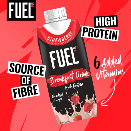 FUEL 10K Strawberry High Protein Milk Breakfast Shake Drink 330ml