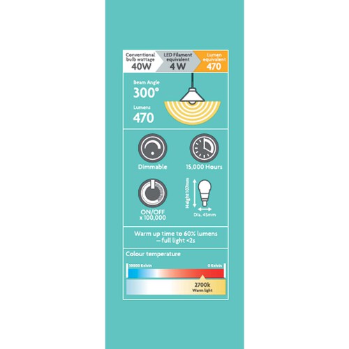 Morrisons LED Mini Globe 470 Lumens Sbc 4W Dimmable Light Bulb