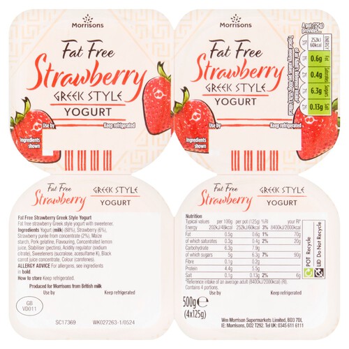 Morrisons 0% Fat Greek Style Yogurt Strawberry 