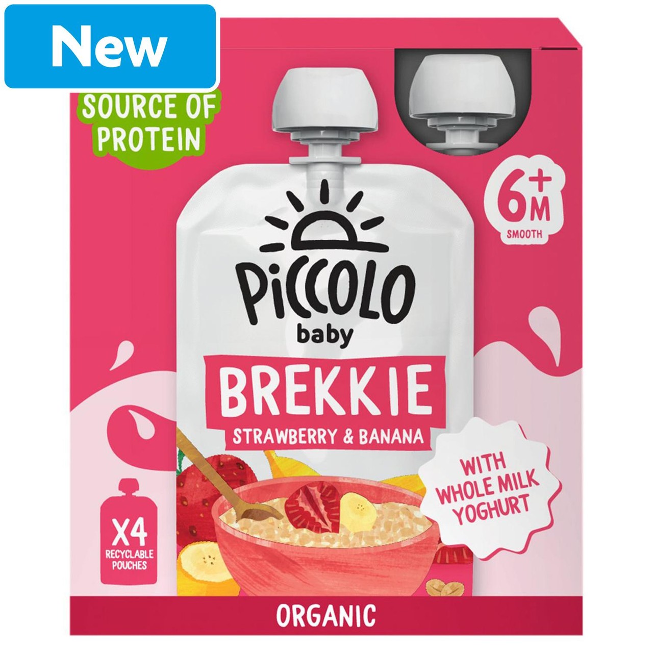 Piccolo Baby Organic Brekkie Strawberry & Banana Smooth 6M+ 4x100g