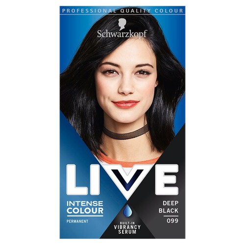 Schwarzkopf LIVE Intense Colour Permanent Black Hair Dye 099 Deep Black