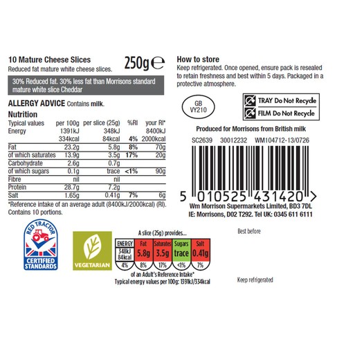 Morrisons 30% Lighter Mature Cheese Slices 250g