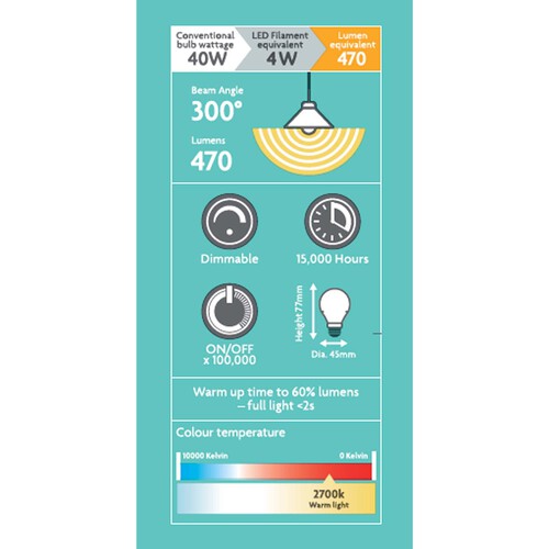 Morrisons LED Mini Globe 470 Lumens Es 4W Dimmable Light Bulb