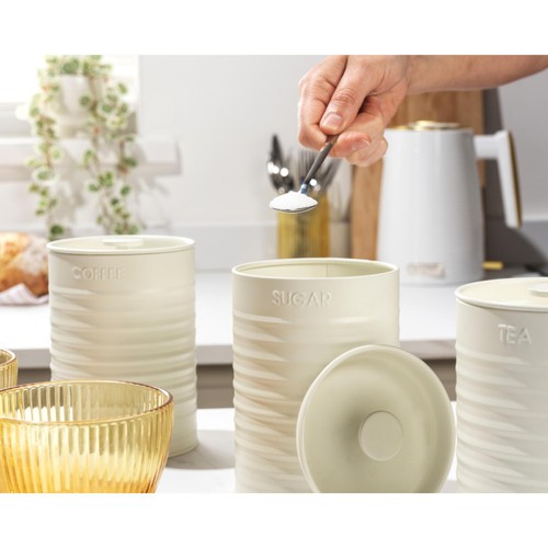 Russell Hobbs Ribbed 3pc Canister Set Cream