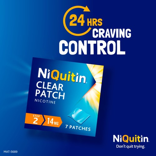NiQuitin Clear Patch - Step 2 14mg, 7 Nicotine Patches - Stop Smoking Aid