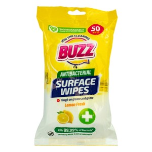 Antibacterial Cleaning Wipes Lemon And Mandarin Buzz 50 Pack