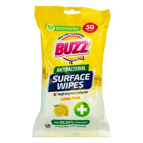 Antibacterial Cleaning Wipes Lemon And Mandarin Buzz 50 Pack