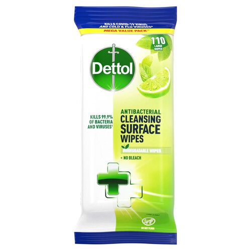 Dettol Antibacterial Biodegradable Cleansing Surface Wipes Lime & Mint