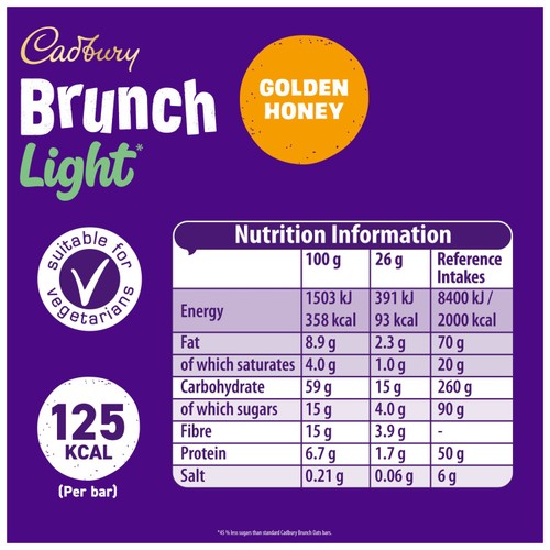 Cadbury Brunch Light Oat & Honey Cereal Bars 4x26g