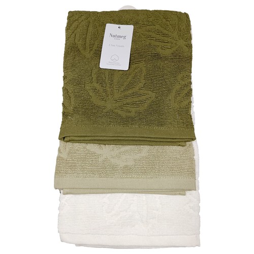 Nutmeg Home Khaki Leaf Jaquard Terry Tea Towel 