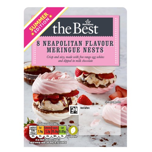 Morrisons 8 Neapolitan Meringue Nests Dipped In Milk Chocolate 152.8 G
