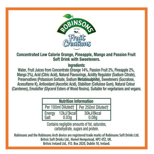 Robinsons Fruit Creations Exotic Pineapple Mango & Passion Fruit Squash