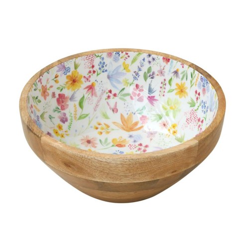 Nutmeg Home Watercolour Floral Print Mango Wood Bowl
