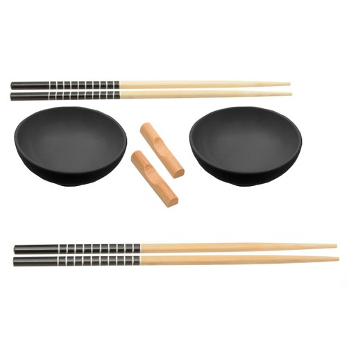 Premier Housewares Jurado 6 Piece Black Ceramic And Bamboo Sushi Set