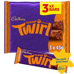 Cadbury Twirl Orange Chocolate Bar 3 pack Multipack 3 x 43g