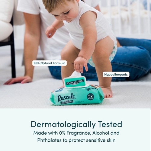 Rascals 52 Sensitive Biodegradable Wipes 