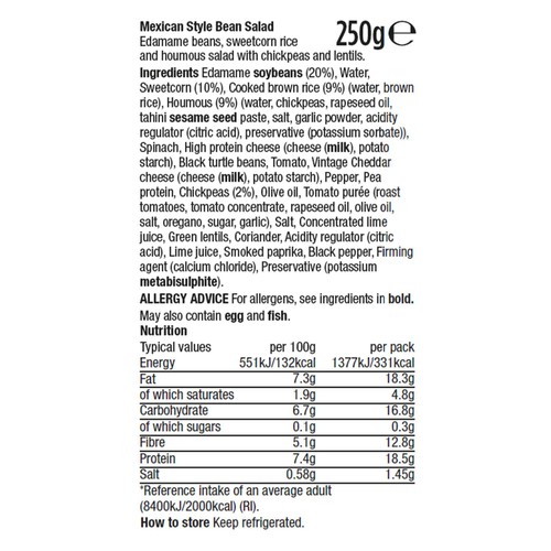 Applied Nutrition High Protein Mexican Style Bean Salad & Houmous Bowl 250g