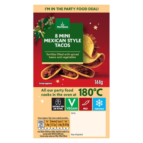 Morrisons 8 Mini Mexican Style Vegetable Tacos 144g