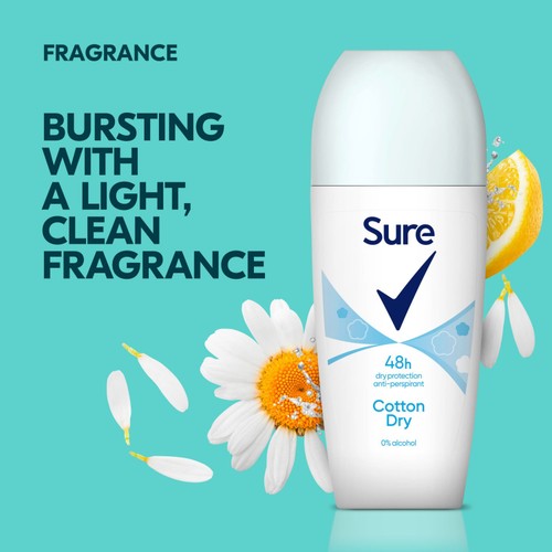 Sure Women Antiperspirant Deodorant Roll On Essential Cotton Dry 50ml