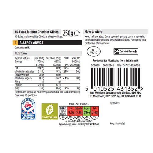 Morrisons Mild Cheddar Slices 250g