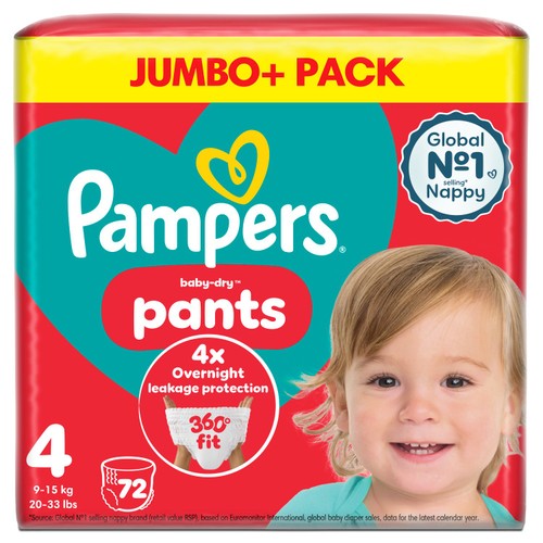 Pampers Baby-Dry Nappy Pants Size 4 72 Nappies 9kg - 15kg Jumbo+ Pack
