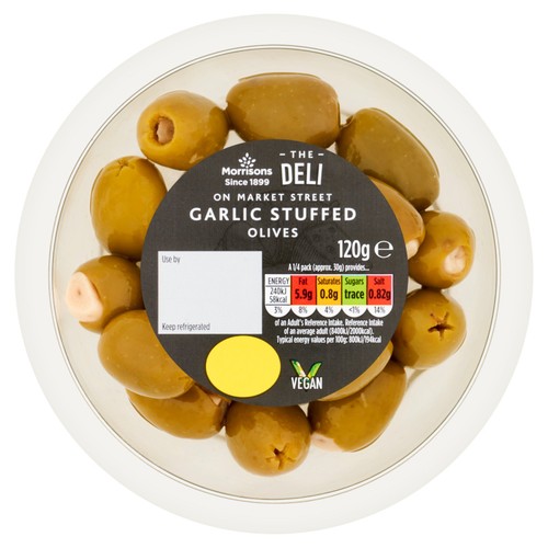 Morrisons the deli on market street garlic stuffed olives 120g
