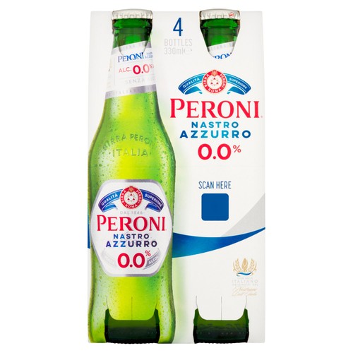 Peroni Nastro Azzurro Alcohol Free 0% Beer Lager Bottles 4x330ml