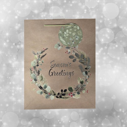 Morrisons Seasons Greetings Wreath Kraft Gift Bag Large