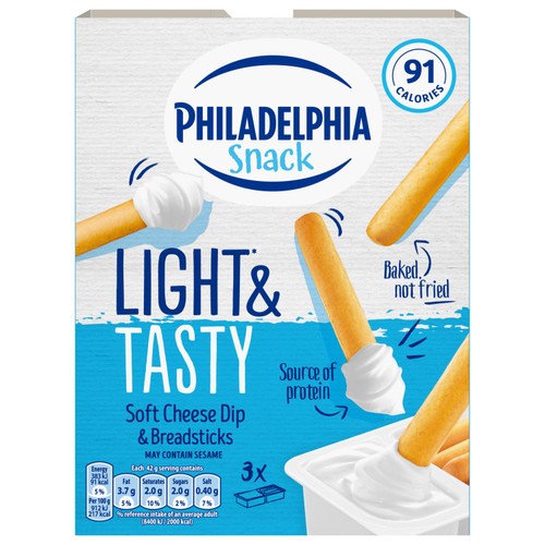 Philadelphia Snack Soft Cheese Dip & Breadsticks 3 Pack Multipack