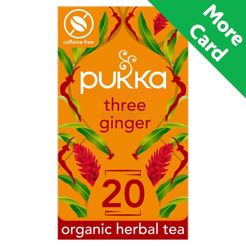 Pukka Three Ginger, Organic Herbal Tea with Galangal & Turmeric, 20 Sachets