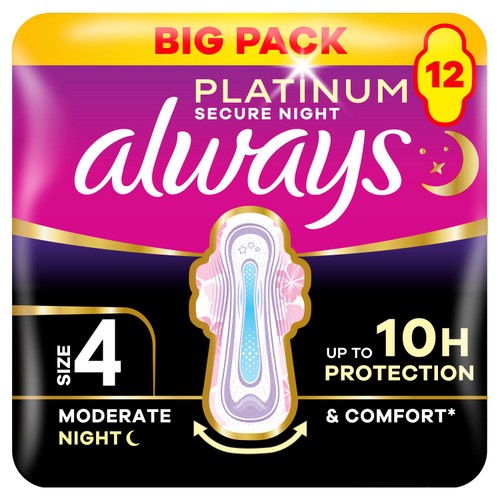 Always Platinum Size 4 Sanitary Pads With Wings Secure Night