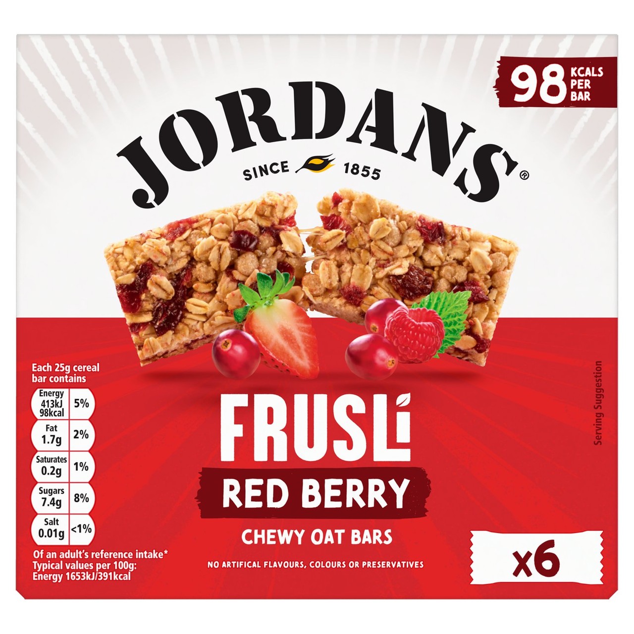 Jordans Frusli Juicy Red Berry Chewy Oat Cereal Bars 6 x 25g