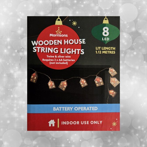 Morrisons 8 LED Wooden House String Lights