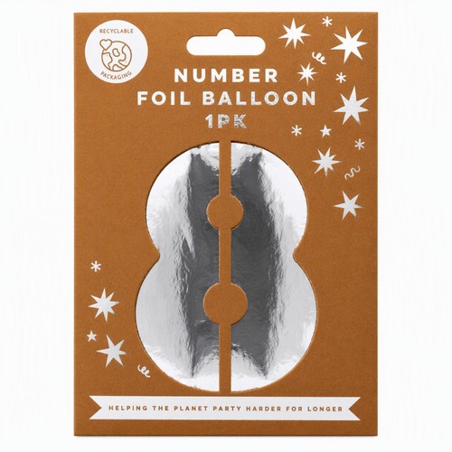 Mad Party Number. 8 Silver Foil Balloon
