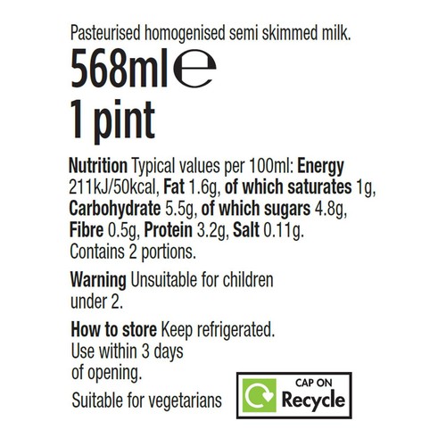 Morrisons Welsh Semi Skimmed Milk  1 Pint
