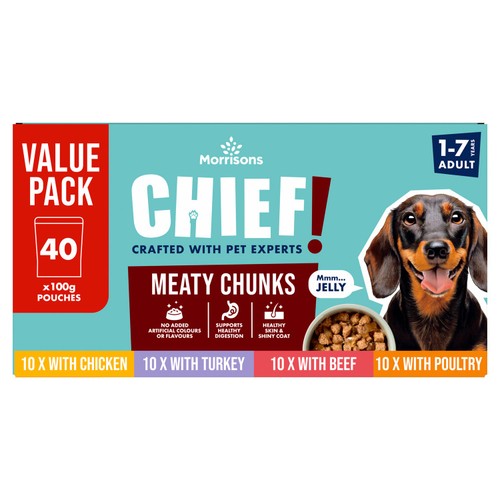 Morrisons Chief Meaty Chunks In Jelly Adult Dog Food 40 x 100g