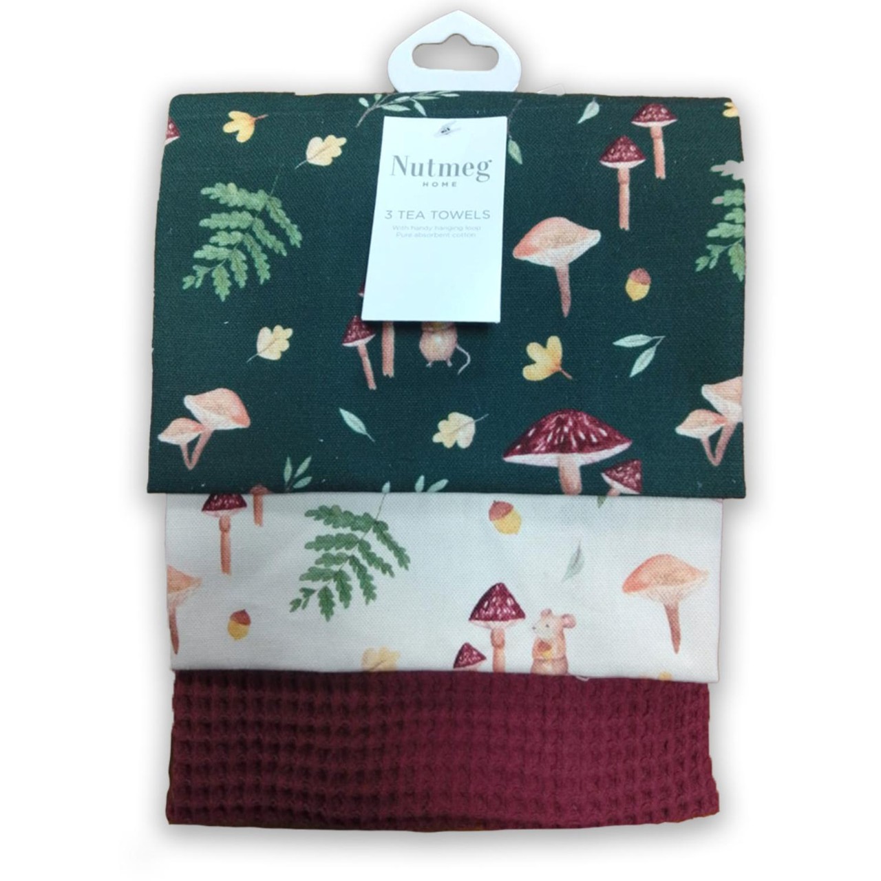 Nutmeg Home Woodland Mouse Tea Towel 3pk