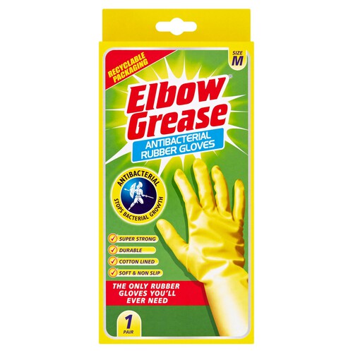 Elbow Grease Anti Bacterial Rubber Gloves Medium