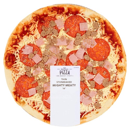 Morrisons market street mighty meaty thin stonebaked 14 pizza