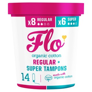 Flo Organic Cotton Applicator Tampons Pack 8 Regular 6 Super Tampons