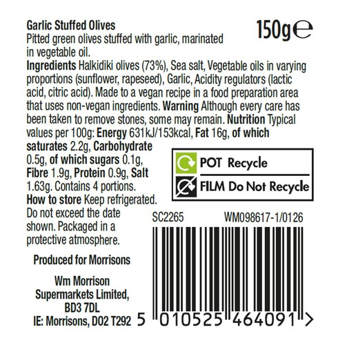 Morrisons Garlic Stuffed Olives Limited Edition 150g