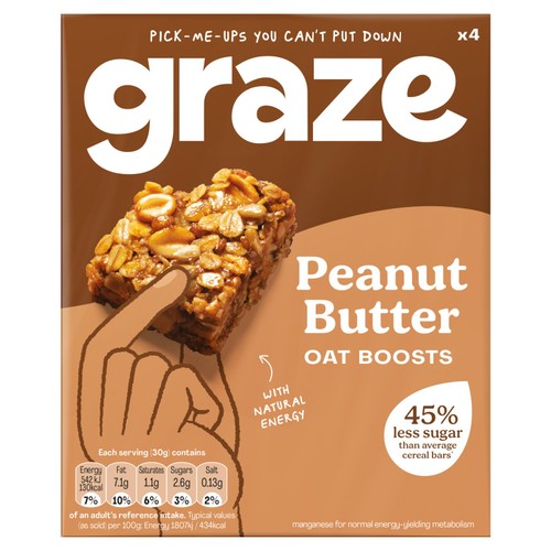 Graze Peanut Butter Protein Oat Boost Flapjack Snack Bars 4 x 30g