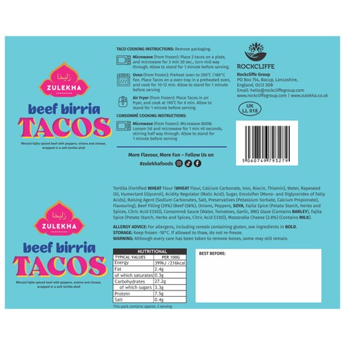 Zulekha Halal Beef Birria Tacos 520g