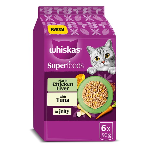 Whiskas 1+ Wet Cat Food Pouches Superfoods Mixed Selection In Jelly 6 x 50g