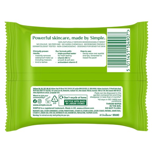 Simple Kind to Eyes Biodegradable Eye Make-Up Remover Pads 